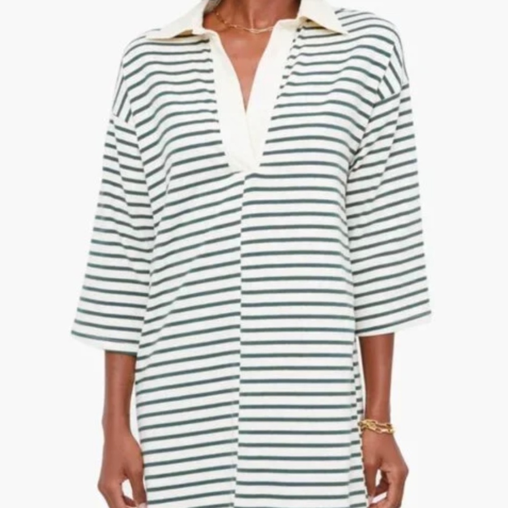 Tuckernuck Green Stripe Ashton Knit Polo Dress, Large, Cotton